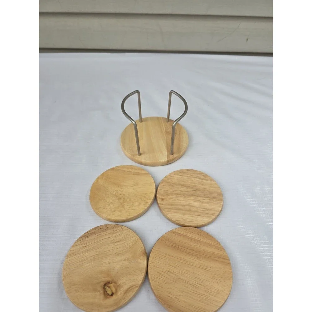 IKEA Set of 4 wood and cork coasters with a custom stand